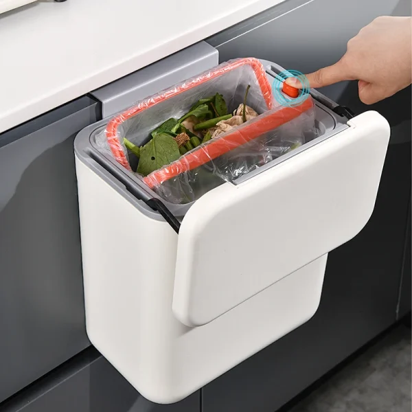 Kitchen Hanging Garbage Bin, 9L/7L Wall Mounted Large Capacity Covered Kitchen Garbage Recycling Bin, Bathroom Paper Basket 4