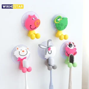 Cartoon Animal Toothbrush Holder Wall Mounted Antibacterial Tooth brush Storage Rack With Suction Cup Bathroom Organizer 1