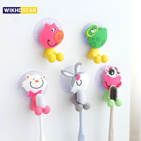 Cartoon Animal Toothbrush Holder Wall Mounted Antibacterial Tooth brush Storage Rack With Suction Cup Bathroom Organizer 1