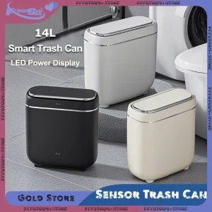 Ultra-Slim 14L Smart Trash Can IPX5 Splashproof with Lid Automatic Touchless Garbage Container Bathroom Kitchen Home Trash Bins 1