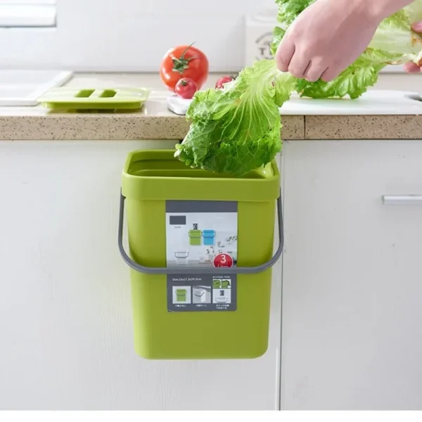 Trash Can Kitchen Wall Mounted Hanging Trash Can With Lid Garbage Can for Cabinet Under Sink Waste Garbage Compost Bin 3/5L 4