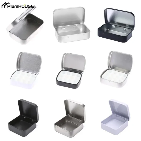 Metal Rectangular Mini Empty Tin Box Tinplate Coin Candy Pill Case Bin Jar Flip Hinged Container Small Organizer Storage Box 1