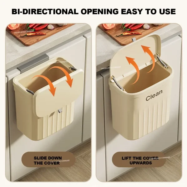 8.5L/12L Kitchen Trash Can Wall Mounted Hanging Trash Bin with Lid Garbage Can for Cabinet Under Sink Waste Garbage 5