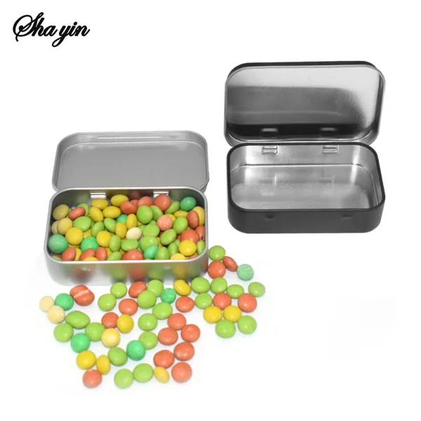 Metal Rectangular Empty Mini Tin Box Tinplate Push Candy Pill Cases Bins Jar Hinged Containers Small Organizer Storage Box 5