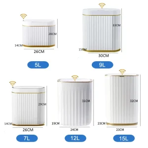 15L/12L/9L/7L/5L Wastebasket Smart Dump Bathroom Trash Bin Toilet Garbage Bucket Dustbin Automatic Sensor Trash Can with Lid 1