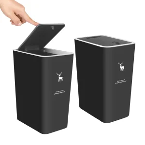 Bathroom Trash Can with Lid, 15 Liters Garbage Can with Press Top, Plastic Trash Bin, Waste Basket for Kitchen|Bedroom|Office 1