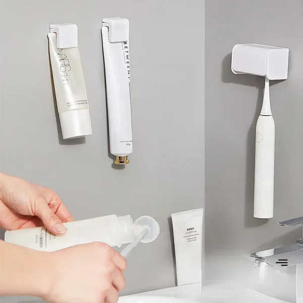 Wall-Mounted Toothbrush Holder, Toothpaste Storage Rack, Bath Organizer, Punch-Free, Bathroom Accessories, 1Pc 2