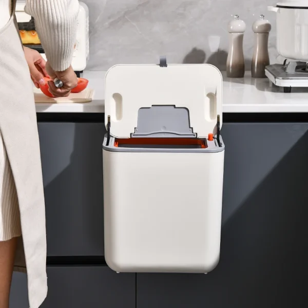 Kitchen Hanging Garbage Bin, 9L/7L Wall Mounted Large Capacity Covered Kitchen Garbage Recycling Bin, Bathroom Paper Basket 3