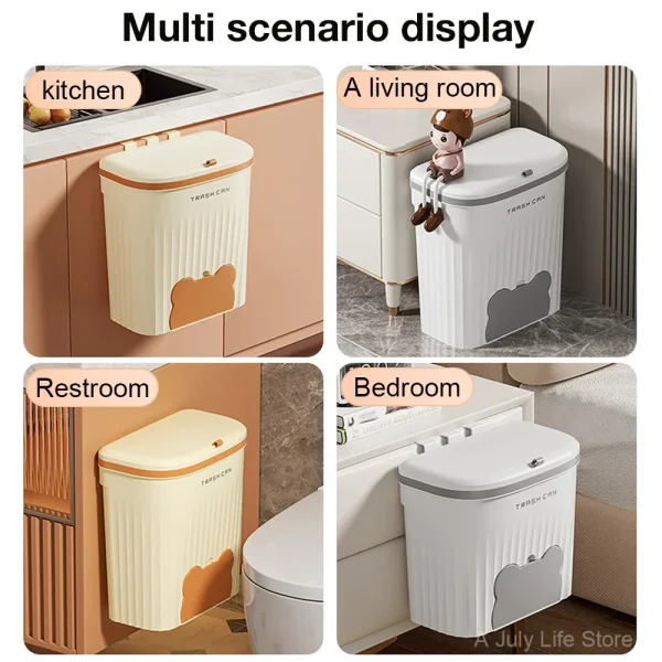 8.5/12L Kitchen Wastebasket Wall Mounted Trash Can with Lid Bathroom Trash Bin Garbage Can for Cabinet Under Sink Compost Bin 6