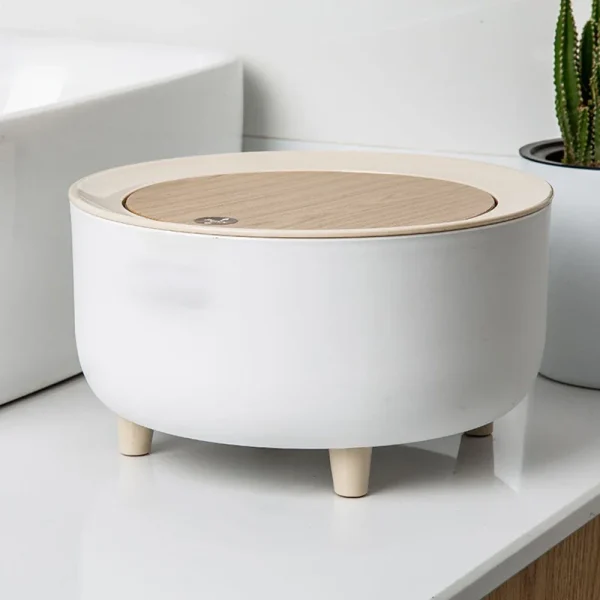 High Foot Wood Grain Trash Can Kitchen Bathroom Living Room Home Desktop Storage Bucket Office Hotel Trash Can Waste Bins 6