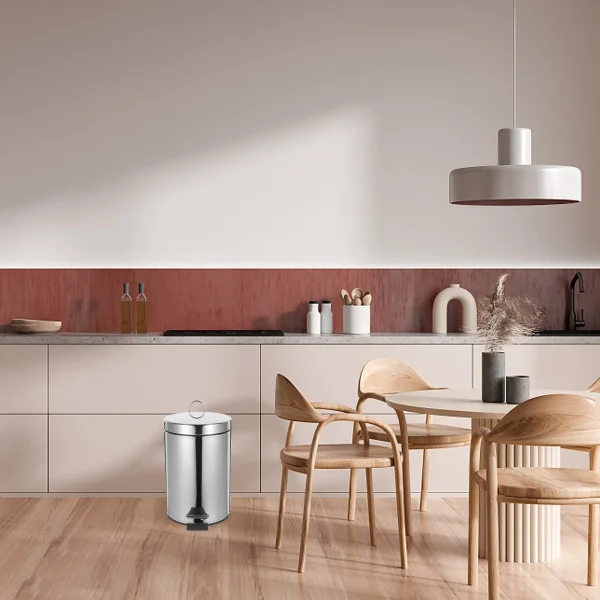Stainless Steel Foot Pedal Trash Can Kitchen Bathroom Bedroom Office Waste Bins Garbage Holder Wastebasket Household 6