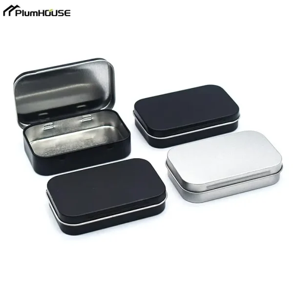 Metal Rectangular Mini Empty Tin Box Tinplate Coin Candy Pill Case Bin Jar Flip Hinged Container Small Organizer Storage Box 4