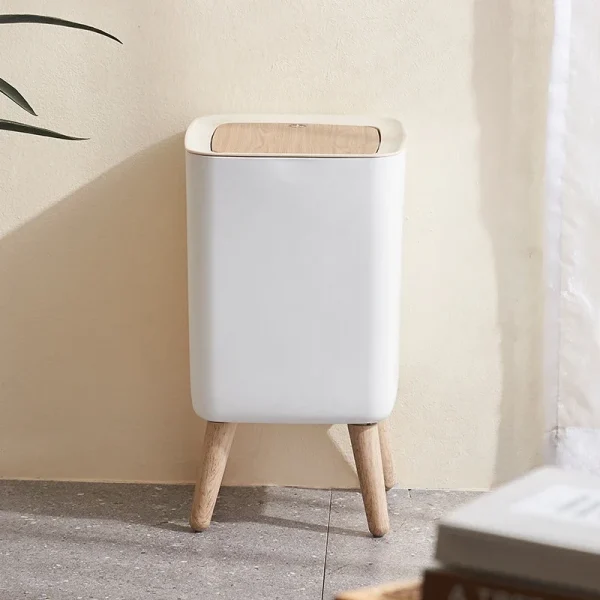 High Foot Wood Grain Trash Can Kitchen Bathroom Living Room Home Desktop Storage Bucket Office Hotel Trash Can Waste Bins 3