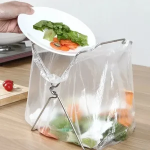 Stainless Steel Trash Rack Foldable Kitchen Desktop Office Trash Holder Trash Bag Towel Hanger Kitchen Garbage Bin  Garbage Can 1