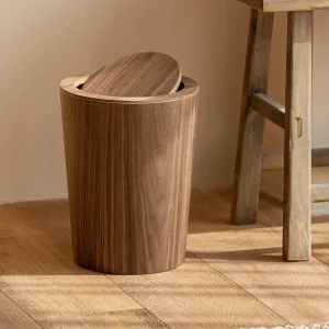 Wooden Style Minimalist Wooden Trash Bin Creative Home Homestay Hotel Living Room Bedroom with Lid Flip Paper Basket 1