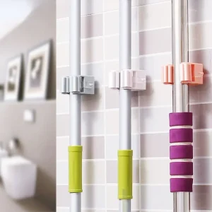1pcs Punch-free Mop Holder Bathroom Shelf Wall-Mounted Mop Broom Hanger Self Adhesive Hooks Bathroom Storage Home Accessories 1