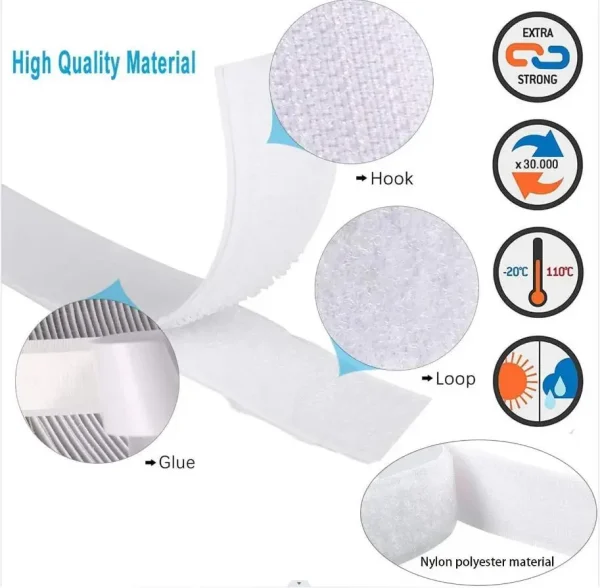 1/3/5M Strong Self-adhesive Fastener Tape Hook and Loop Magic Nylon Sticker Tape adhesive with Glue for DIY Craft 20-50MM White 2