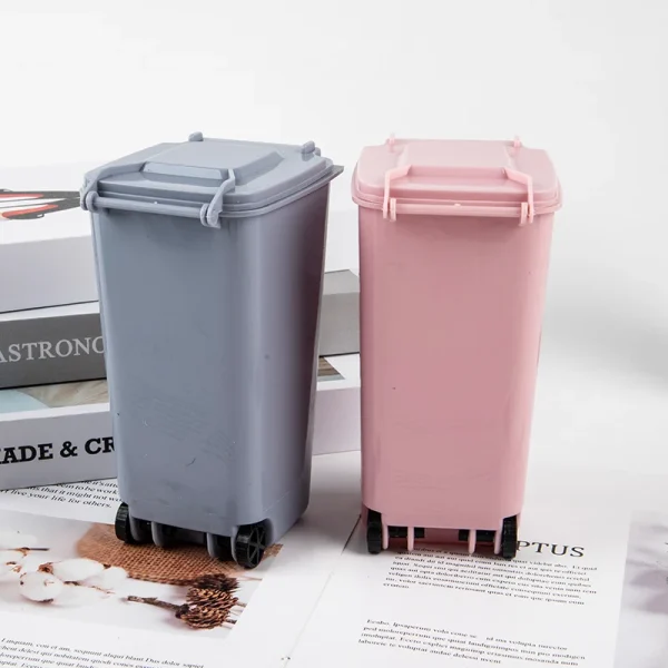 Mini Desktop Trash Can Plastic Waste Bins With Lid Household Clean Trash Desk 6