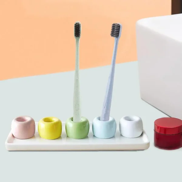 3*4cm Toothbrush Holder Mini Ceramic Toothbrush Stand Hollow Design Pen Holder Rack Shower Bath Shelf Home Bathroom Accessories 3