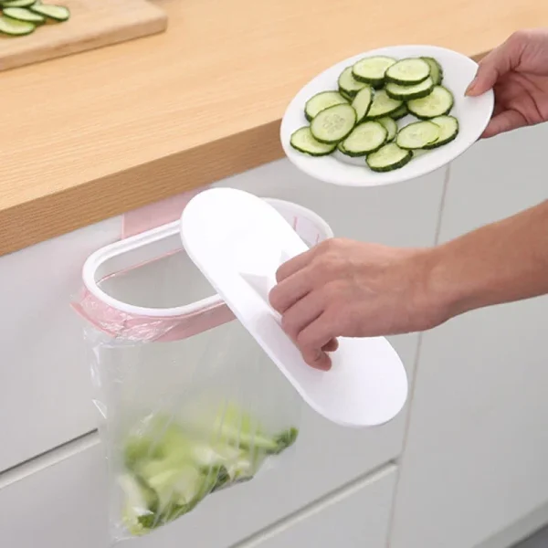 Garbage Bag Holder Kitchen Cabinet Door Basket Hanging Trash Can Waste Bin Garbage Rack Tool Storage Holder Kitchen Organizer 2