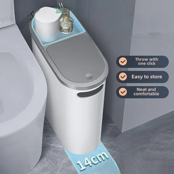 Bathroom crevice pressing garbage bin household with lid 2025 new living room toilet storage large capacity paper basket 1