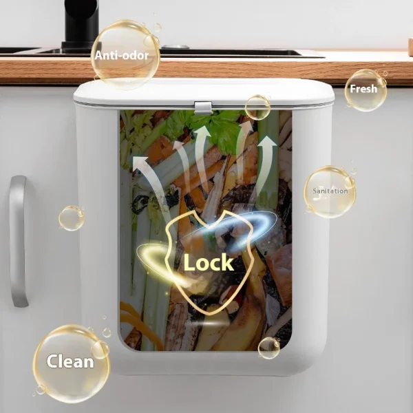 Trash Bin Without Punching Silicone Handle with Lid Two-way Opening Lid Wall-mounted PP Paper Basket Storage Tube Household Item 3