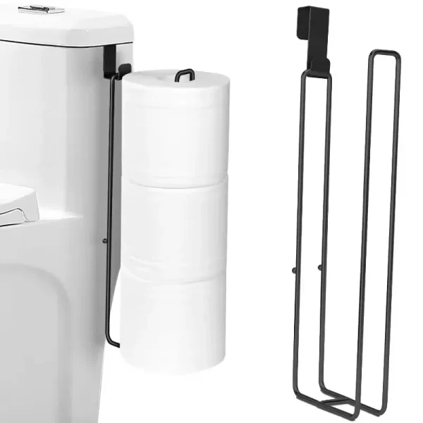 No-Drill Toilet Paper Holder – Self-Adhesive Wall Mount with Towel Bar, Black Iron Bathroom & Kitchen Storage – Space-Saving Tis 1