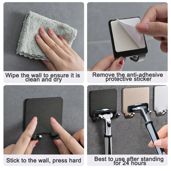 1/2/3PCS Punch Free Shaving Razor Holder Men Shaving Shaver Storage Hook Wall Shelf Bathroom Razor Rack Wall Kitchen Accessories 4