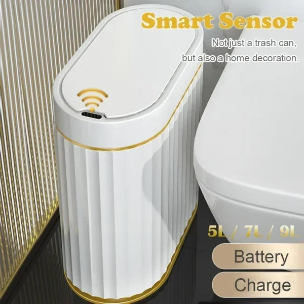 15L/12L/9L/7L/5L Wastebasket Smart Dump Bathroom Trash Bin Toilet Garbage Bucket Dustbin Automatic Sensor Trash Can with Lid 2